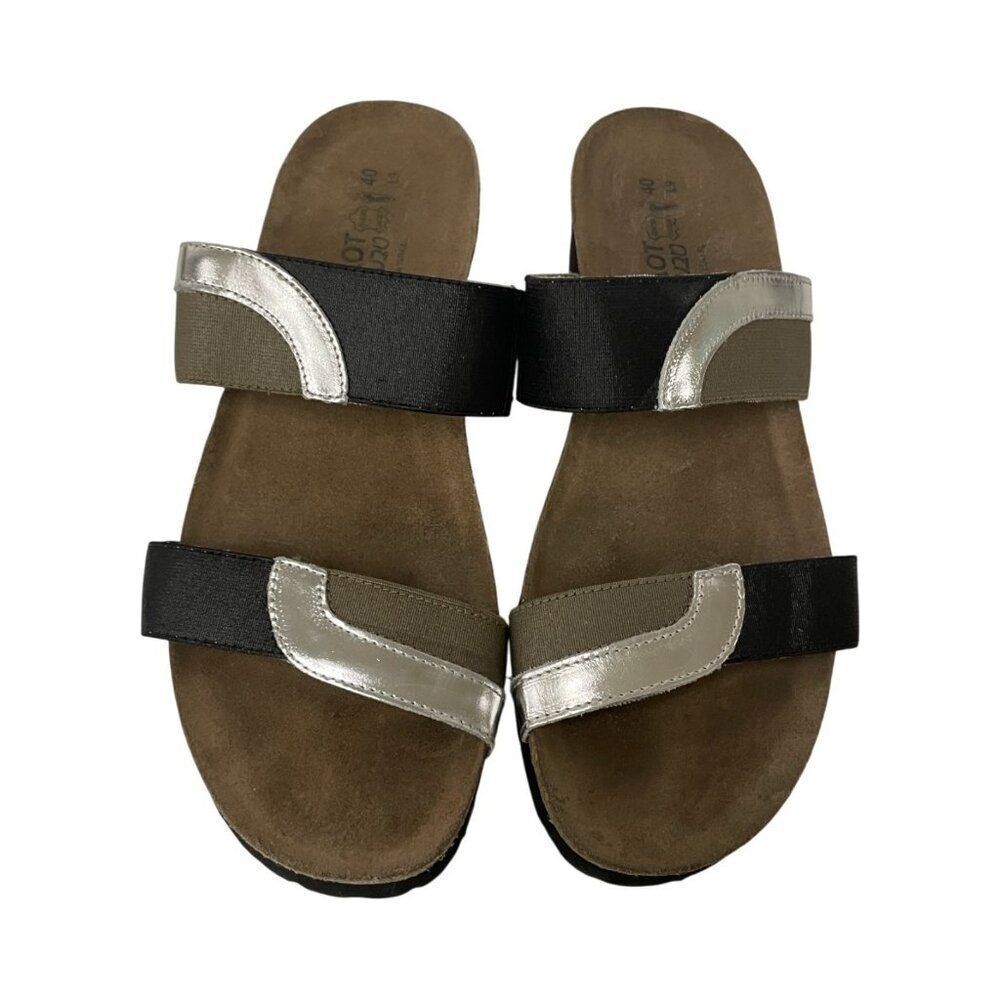Naot Womens Frankie Sandals EU 40 US 9 Silver Black Leather Stretch Straps NWOB